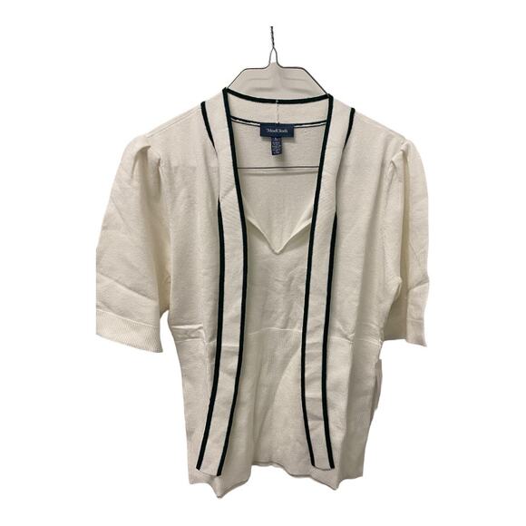 ModCloth Bow Thyself Tie Neck Knit Top LARGE White Black Short Sleeve Retro Chic - Picture 3 of 6